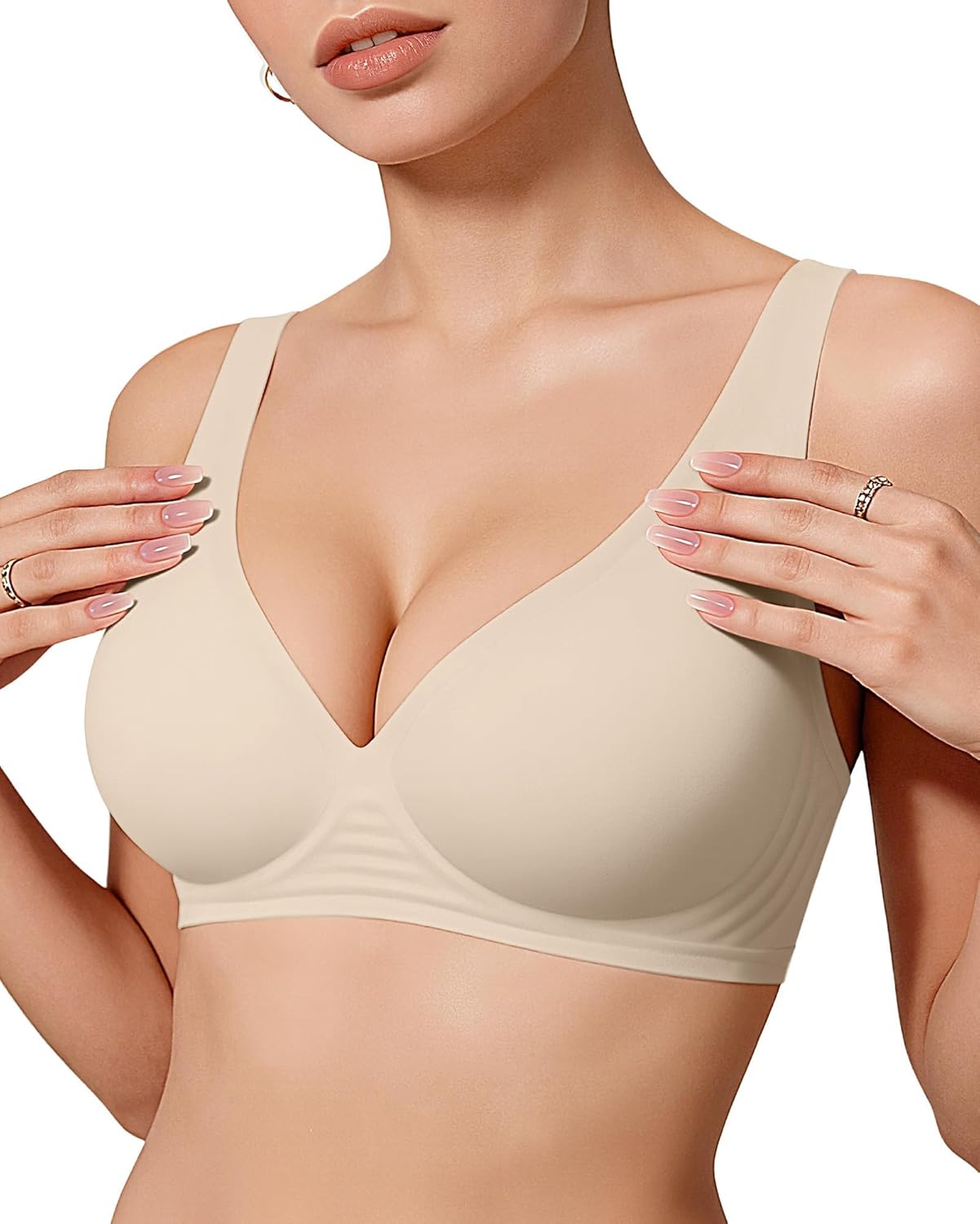 OEAK Womens Deep V Bras Wireless Comfortable Bra Supportive No Underwire Bras Tshirt Push Up Bralettes Plunge Seamless Bra